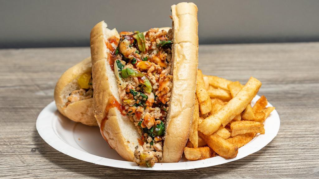 Salmon Cheesesteak · Served with fried onions, cheese and sweet peppers.
