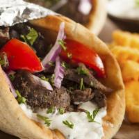 Gyro · Your choice of either Lamb or Chicken lettuce and tomatoes Tzatziki  sauce on pita bread