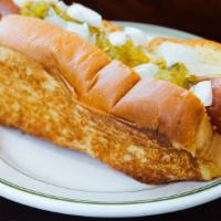 Hot Dogs · Choice of hot dog, frankwurst, or pastrami dog with selection of toppings. Served on the side.