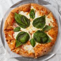 Margherita Pizza · Tomatoes, fresh mozzarella, basil, garlic, no sauce.