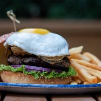 The Big Dupont Bbq Burger · local natural angus | bbq brisket | sunny egg | fried pickles | sesame brioche bun
