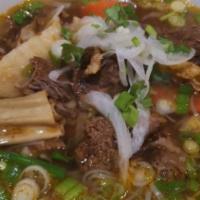 Pho Bo Ko · Pho with beef stew, onions, scallions, and cilantro.  Please note that bean sprouts, lime, a...