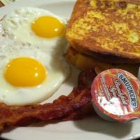 Spring-Ford Special · Two eggs, bacon or sausage and pancakes or French toast.