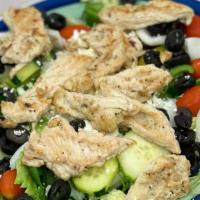 Grilled Chicken Salad · Garden salad topped with grilled chicken.