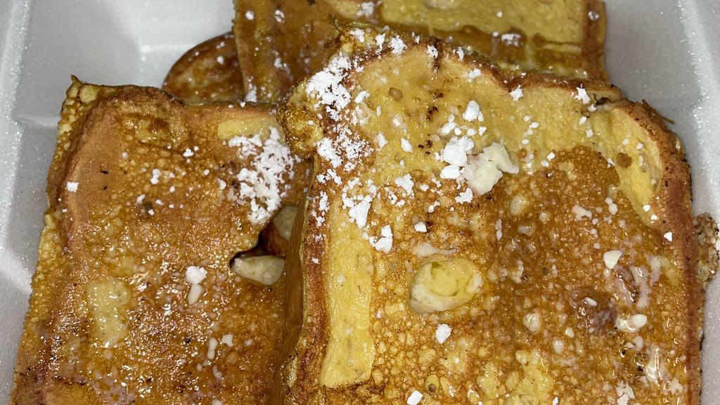 French Toast (2 Slices) · 2 Texas styled french toast served with syrup on the side