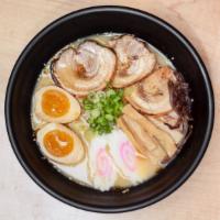 Miso · Pork and chicken broth with miso paste and wavy egg noodle topped with roast pork (chashu), ...
