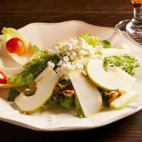 Ensalada De Peras Y Nueces · Field Green Salad with Pears, Walnuts and. Goat Cheese tossed in a Honey Vinaigrette