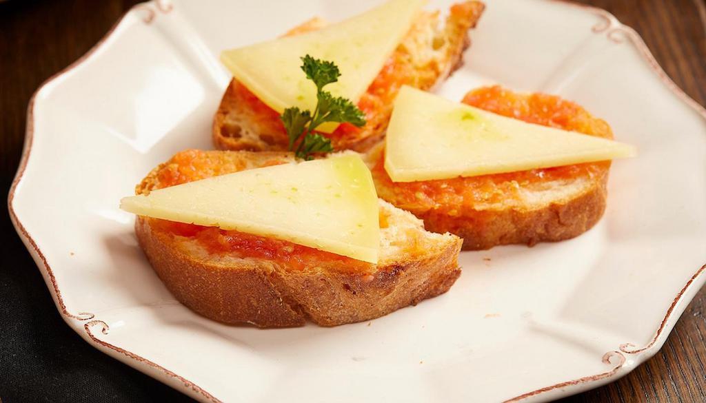 Pan Con Tomate Y Queso Manchego · Catalonian Tomato Bread with Manchego Cheese