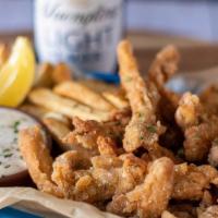 Fried Clam Strips · Breaded and fried to crispy and sweet perfection.