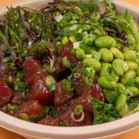 Shoyu Ken · White sushi rice, spring greens, edamame, 2x shoyu tuna poke, seaweed salad, scallions, and ...