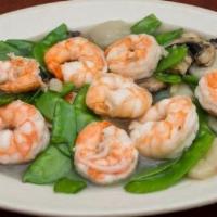 Shrimp With Snow Peas · With snow peas, water chestnuts and mushrooms.