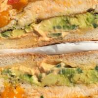 Chipotle Chicken Sandwich · grilled ciabatta, seasoned chicken breast, melted cheddar cheese, sautéed onion & peppers, a...