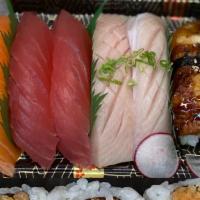 Sushiya Special Sushi · 2 pcs tuna, 2pcs yellowtail 2 pcs eel sushi with spicy tuna or spicy salmon roll