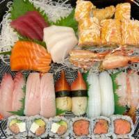 Chef Sushi & Sashimi Special For Two · 9 pcs sashimi, 10 pcs sushi, spicy tuna, Philadelphia, American dream roll