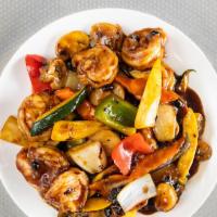 Shrimp With Black Bean Sauce · Served with white rice