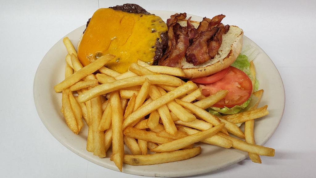 Bacon Cheeseburger Club · Served with french fries.