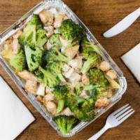 Ziti Chicken Broccoli Alfredo Dinner · Served with salad and garlic bread.