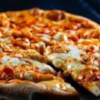 Buffalo Pizza · Cheese pie with buffalo sauce and bleu cheese topped with our marinated buffalo grilled chic...