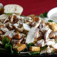 Chicken Caesar Salad · Hearts of romaine lettuce, croutons, grated Parmesan cheese, grilled chicken, Caesar dressin...