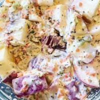 Potato Salad (Gluten Free) · red potatoes, skin on with a special blend of spices, mayo and mustard  powder