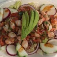 Shrimp Fajita · Served with rice, beans, salad and corn tortillas.