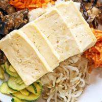 Tofu Bibimbap · Soybean sprout, Carrot, Zucchini, Eggplant, Shitake mushroom, Radish salad, Tofu (Choice of ...