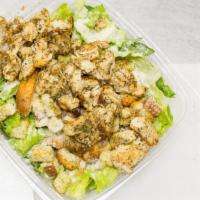 Chicken Caesar Salad · Chicken, romaine lettuce, croutons, Romano cheese, and Caesar dressing.