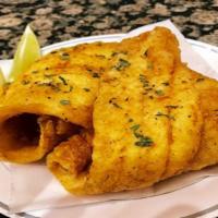 Fried Flounder (3) · Crispy fried flounder fillet, served with choice of two side dishes and choice of bread.