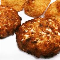 Crab Cakes (2) · Two fried crab cakes, made with real jumbo lump crab meat, served with choice of two side di...