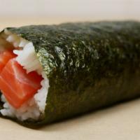 Salmon Makiritto · Plain cut salmon in a handheld sushi roll with seasoned sushi rice wrapped in nori seaweed. ...