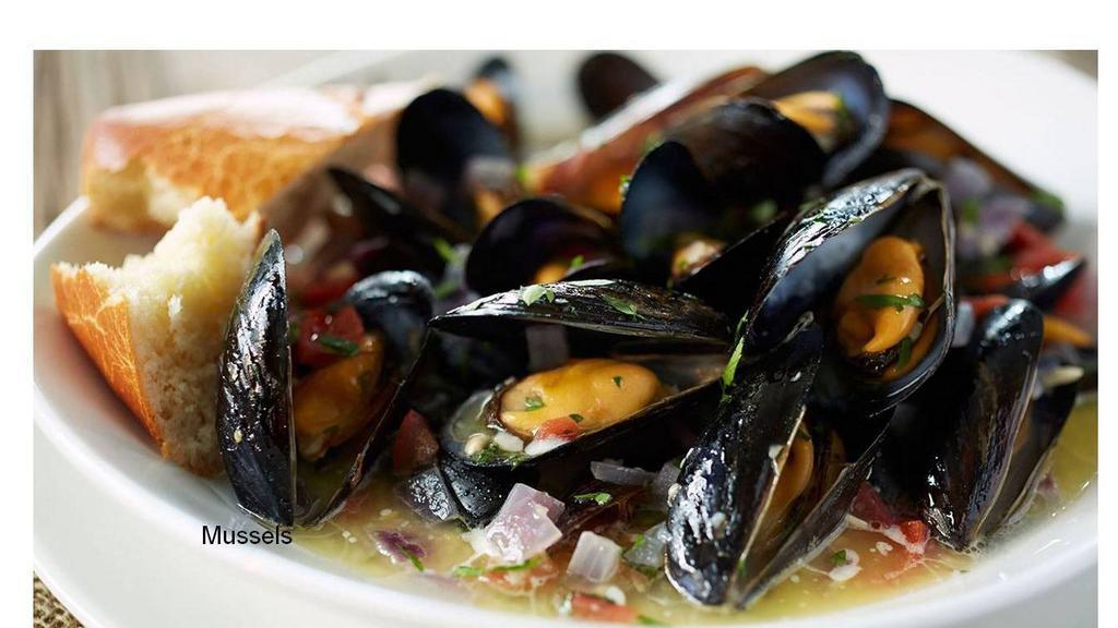 Mussels. (1 Lb ) · Garlic and herbs in white wine sauce.
