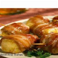 Bacon Wrapped Scallops (6) · Six pieces of west coast dry scallops wrapped in bacon.