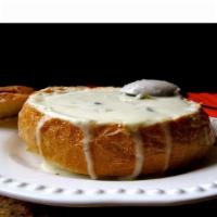 Soup In A Toasted Sourdough Bread Bowl · Choose from any of our soups.