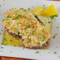 Crab Imperial Filet Mignon With Spinach And Brown Rice · Filet mignon topped with jumbo lump crab cake. Topped with our crab imperial sauce. With spi...