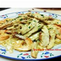 Shrimp Alfredo Over Linguine · Sear Shrimp (10) With Alfredo sauce.over linguine.