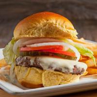 Cheeseburger* · Comes standard with lettuce, tomato and raw onions.