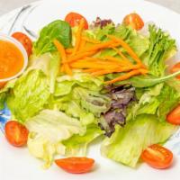 Green Salad · Small Size
Lettuce,Cucumber,Carrot,Tomato and Spring Mix With Ginger Dressing.