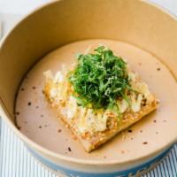 Jonah Crab Toast · Jonah Crab mousse spread over a slice of pullman bread, deep fried, garnished with yuzu kosh...