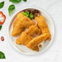 Chicken Fingers Crossed · Chicken fingers breaded and fried until golden brown.