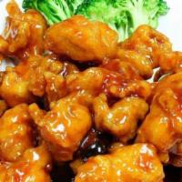 General Tso'S Chicken · Hot & Spicy. Chunky Chicken Sautéed in Spicy Honey Braised Sauce w. Steamed Broccoli