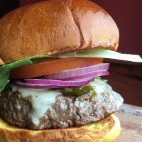 Tap Burger · Brisket, short rib, chuck blend, fontina, lettuce, tomato, onion, garlic aioli.