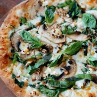 Spinach Mushroom White Pizza (Quattro) (Large) · Mozzarella cheese, garlic herb sauce, basil, spinach, mushrooms, and feta cheese.