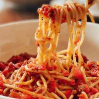 Spaghetti And Marinara · Homemade marinara with spaghetti pasta.