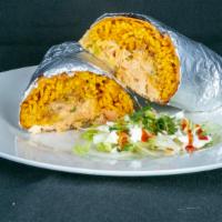 Burritos · Chicken, pork, or beef. Flour tortilla with meat of choice, refried beans, rice, red sauce, ...