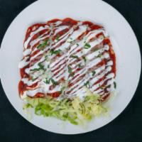 Enchiladas · Gluten free. Chicken, pork, or beef. Four enchiladas filled with meat of choice, garnished w...