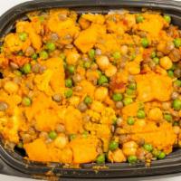 Sweet Potato Curry · Cal 577, vegan, gluten free. Cauliflower, sweet potatoes, lentils, green peas, chickpeas, to...
