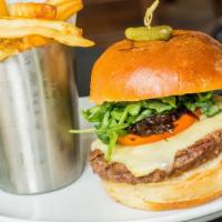 Felly Burger · Grilled 8oz. steak house blend burger, smoked bacon, tomato, gruyere, balsamic leek jam, and...