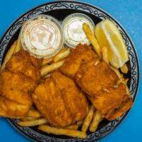 Fish & Chips · Served with French fries or rice, and coleslaw or salad.