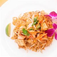 Pad Thai · Most popular. Stir-fried rice noodles, egg, ground peanuts, tofu and bean sprouts.