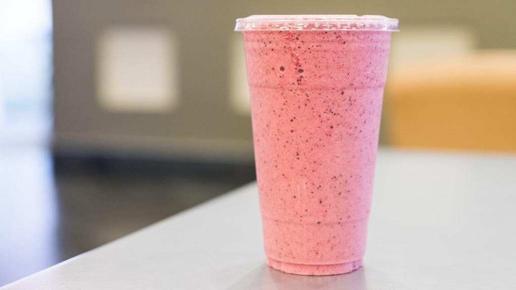 Da Berry Best (Sunni'S Surprise) · One scoop vanilla protein, strawberry, raspberry, blueberry, ten ounces of apple juice and ice.